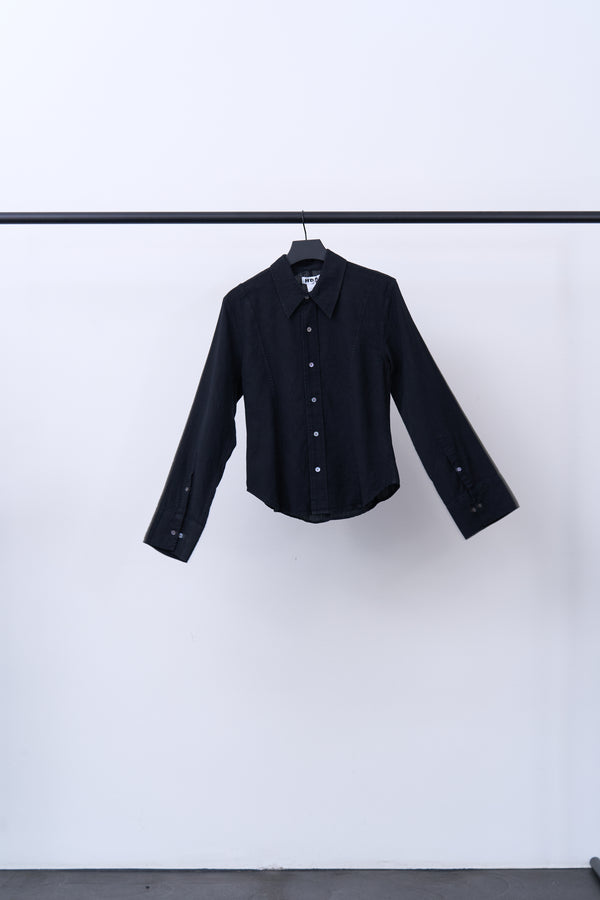 SHAPE SHIRT displayed on a hanger, showcasing its stylish black design for versatile business and casual wear.