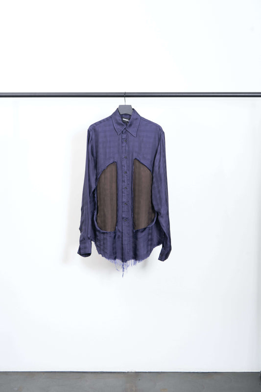 LUNG WINDOW SHIRT featuring a unique large cut-out design in a long-sleeved style, crafted from soft cupro.