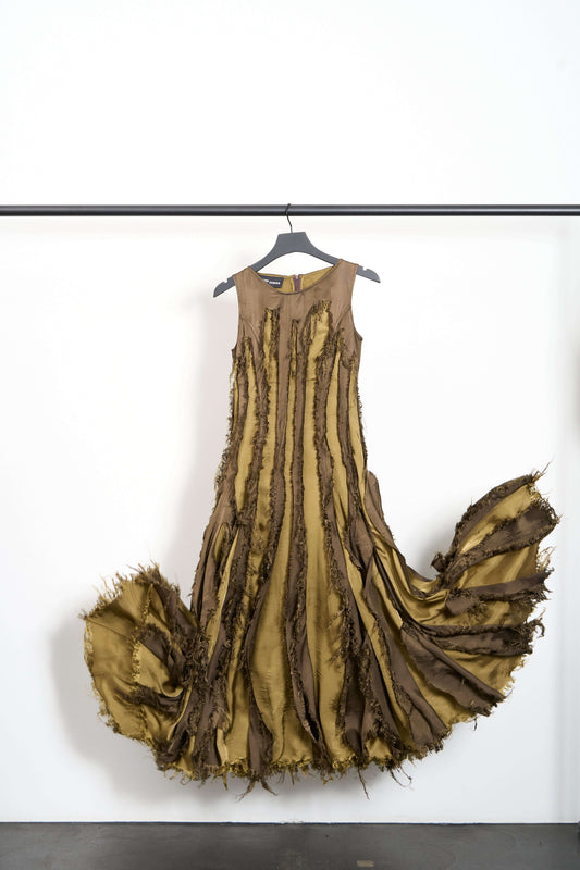SCRATCH THE ITCH GALA DRESS in earthy tones, showcasing a stunning flowy design for formal events.