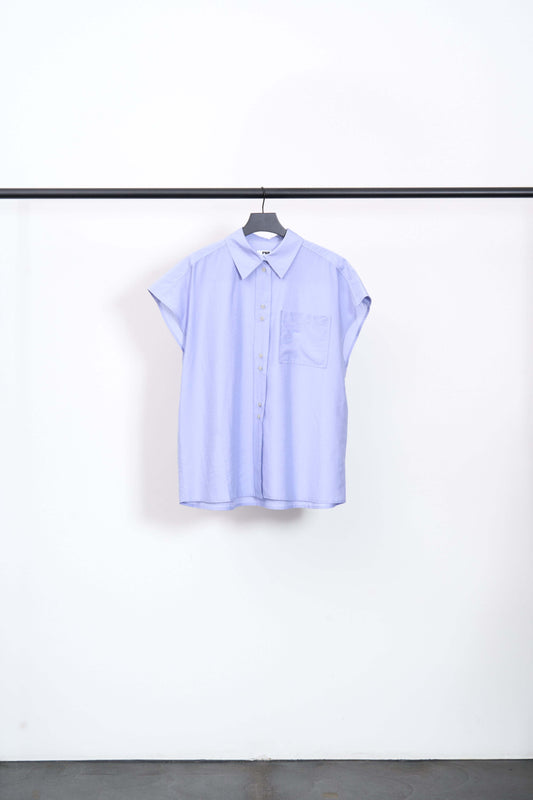 NEGOTO SHIRT in salvia blue, short-sleeved stylish top on a hanger, perfect for summer wear.