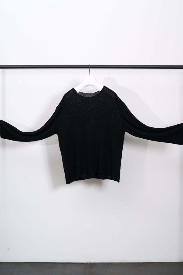 Schwarzes baumwolle kaschmir stricktop mit langen Ärmeln, leicht und semi-transparent, ideal für Übergangszeiten.